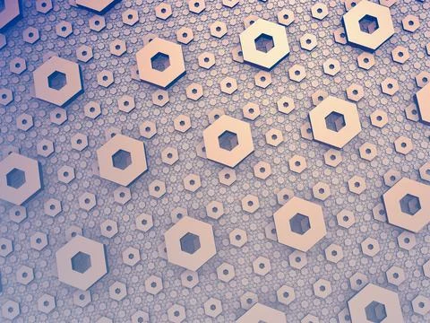 3D rendering of big and small hexagons on a circles pattern background Stock Illustration