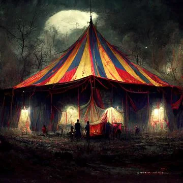 3D rendering of a Big circus tent with red and white colors blending with the Stock Illustration