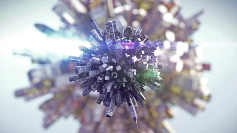 3d rendering of big city on small planet Stock Illustration