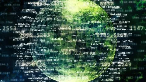 3d rendering of big data concept. Abstract sphere from digital numbers. Illustrazione stock