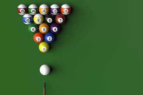 3D rendering of billard balls arranged in a pool table by numeric order Stock Illustration