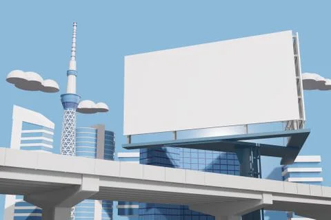 3d rendering billboard mockup over the express toll way road with background of  Ilustração Stock