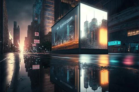 3D Rendering of billboards and advertisement signs at modern buildings in cap Ilustración de archivo