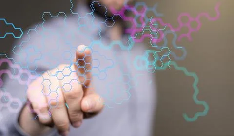 3d rendering of binary code interface digital touched by a male finger Foto stock