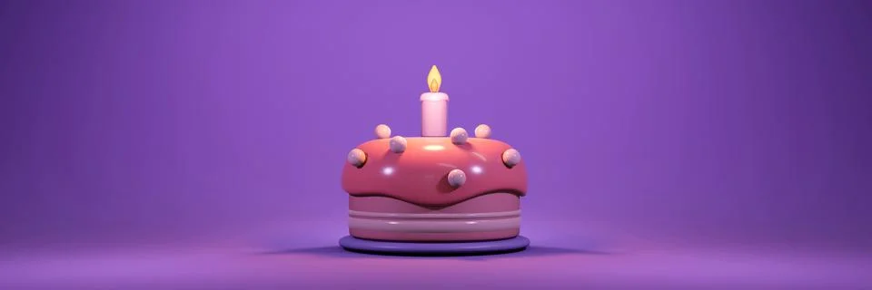 3D Rendering of birthday cake with candle in dark pastel theme concept of b.. Stock Illustration