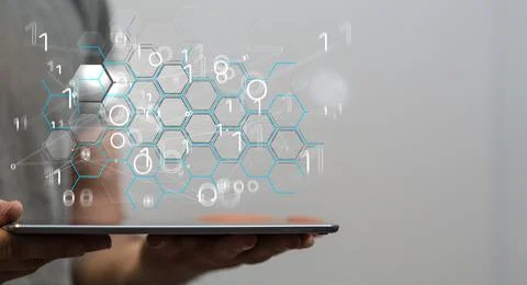 A 3d rendering of a bit scheme and digital data network connections concept o Foto stock