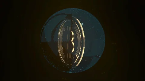 3D Rendering of bitcoin floating inside sphere in space. Stock Footage 128076201