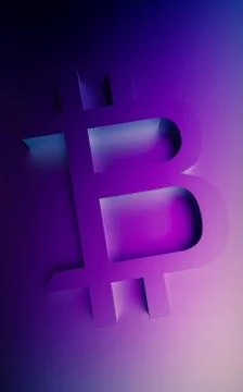 3d rendering of a bitcoin sign on a purple vertical background Stock Illustration