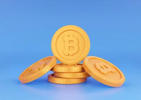 3d Rendering Bitcoin Stack on Blue Background Illustrazione stock