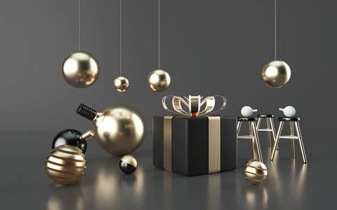 3d rendering of black abstract background with gift box Stock Illustration