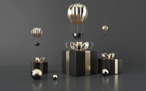 3d rendering of black abstract background with gift box Stock Photos