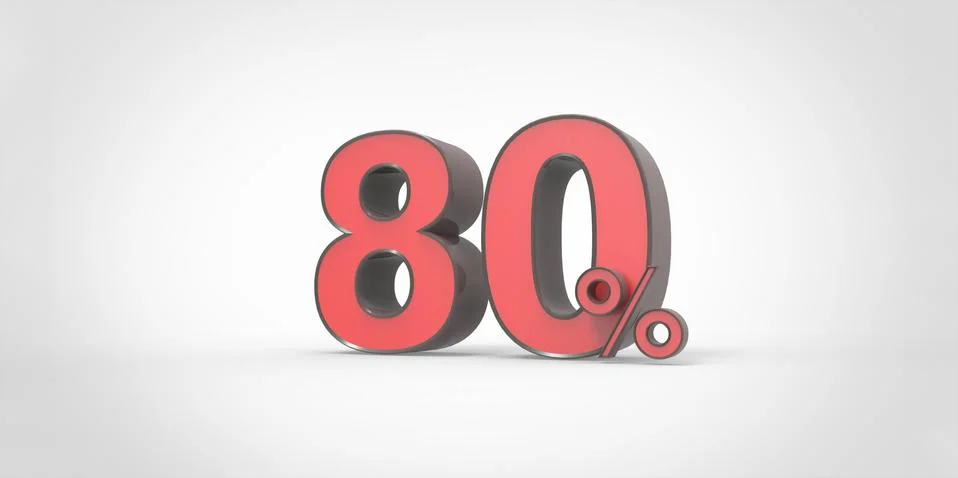 3D rendering of a black and red 80 percent letters on a white background Stock Illustration