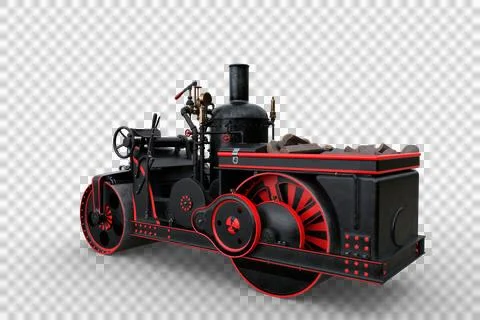 3D rendering of a black and red vintage steam roller isolated on a transparen Stock Illustration