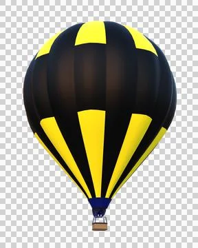 3D rendering of a black and yellow hot air balloon in flight isolated on tran Stock Illustration