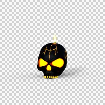 3D rendering of a black and yellow skull shaped Halloween candle isolated on  Illustrazione stock
