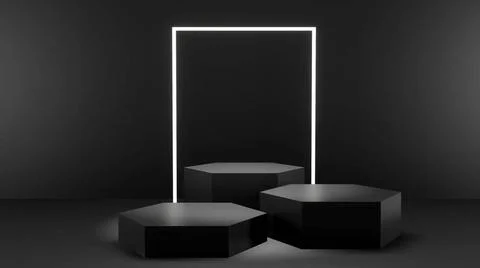 3d rendering of black background and product podium stand studio 3d render... Stock Photos
