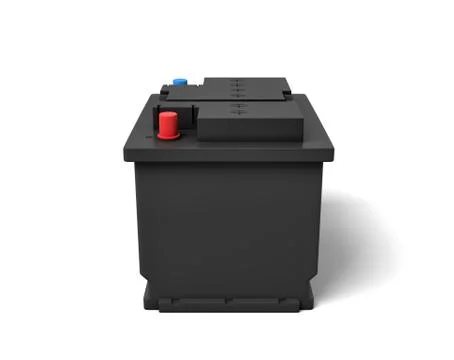 3d rendering of black car battery with colorful terminals isolated on white Stock Illustration