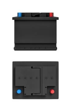3d rendering of black car battery with colorful terminals isolated on white Stock Illustration