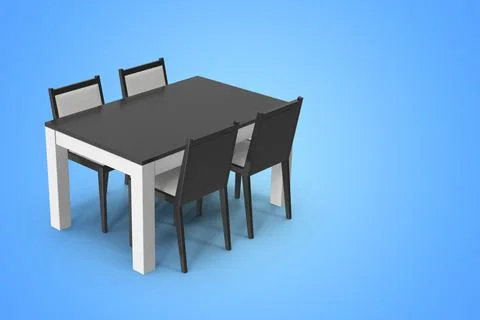 3D rendering black chairs and table on a blue isolated background Stock Illustration