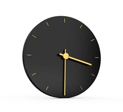 3D rendering of the black clock with golden arrows isolated on the empty white b Stockillustratie