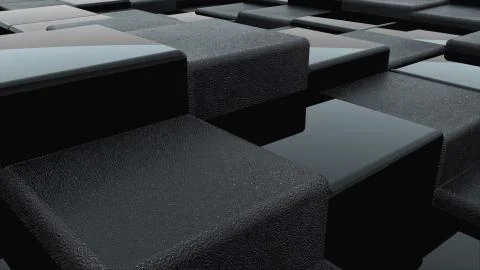 3d rendering of black cubes surface. Computer generated abstract wavy background Stock Illustration