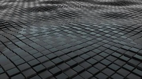 3d rendering of black cubes surface. Computer generated abstract wavy back... Stock Photos