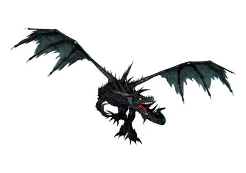 3D Rendering Black Dragon on White Stock Illustration