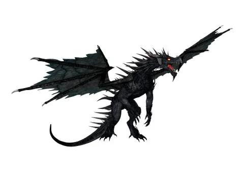 3D Rendering Black Dragon on White Illustrazione stock