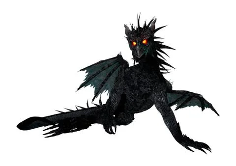 3D Rendering Black Dragon on White Illustrazione stock