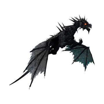 3D Rendering Black Dragon on White Stock Illustration