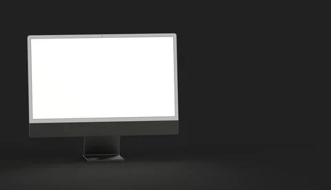 3D rendering of a black flat computer screen with a camera isolated on a black Stock Illustration