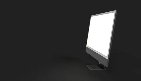 3D rendering of a black flat computer screen with a camera isolated on a black Stock Illustration