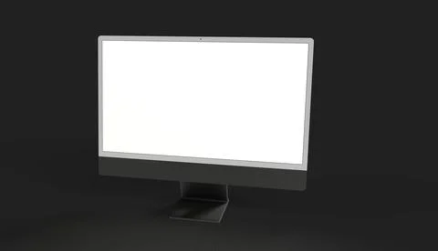 3D rendering of a black flat computer screen with a camera isolated on a black Stock Illustration