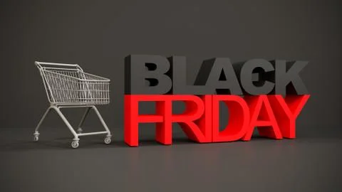 3D rendering. Black friday logo concept on black background. Stock Illustration