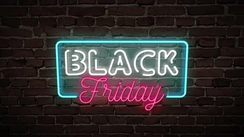 3D Rendering Black Friday Neon Sign with a Brick Wall Background 库存影片 130862628