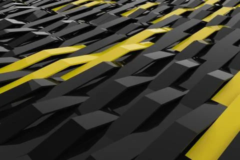 3D rendering of black gloss plastic waves with colored elements Illustrazione stock