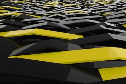 3D rendering of black gloss plastic waves with colored elements Stock Illustration