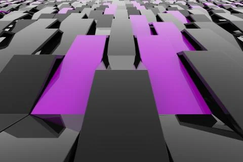 3D rendering of black gloss plastic waves with colored elements Stock Illustration