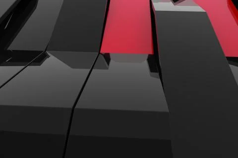 3D rendering of black gloss plastic waves with colored elements Stock Illustration