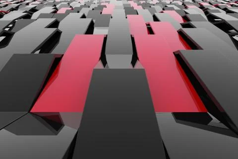 3D rendering of black gloss plastic waves with colored elements 스톡 일러스트