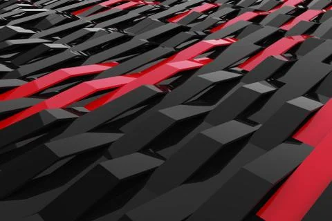 3D rendering of black gloss plastic waves with colored elements Stock Illustration