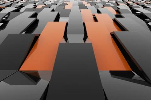 3D rendering of black gloss plastic waves with colored elements Stock Illustration