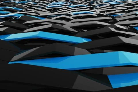 3D rendering of black gloss plastic waves with colored elements Stock Illustration