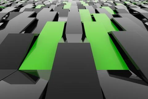 3D rendering of black gloss plastic waves with colored elements Stock Illustration