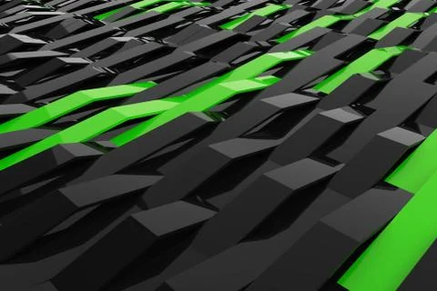 3D rendering of black gloss plastic waves with colored elements イラスト素材