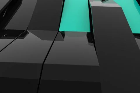 3D rendering of black gloss plastic waves with colored elements 스톡 일러스트