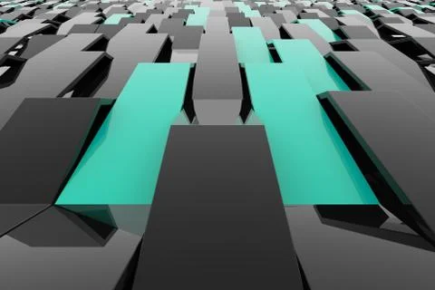 3D rendering of black gloss plastic waves with colored elements Stock Illustration