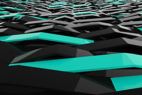 3D rendering of black gloss plastic waves with colored elements Stock Illustration