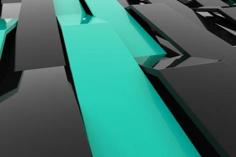 3D rendering of black gloss plastic waves with colored elements Illustrazione stock