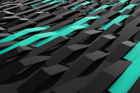 3D rendering of black gloss plastic waves with colored elements イラスト素材